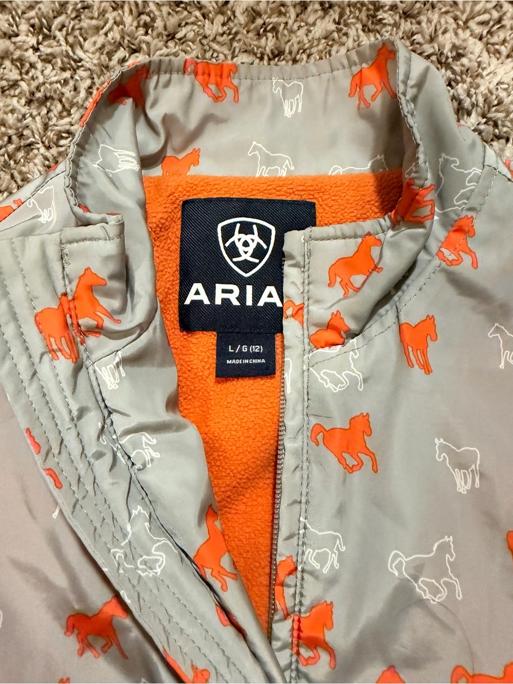 Ariat Kids Gray Jacket with Orange Horse Print